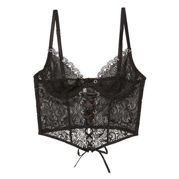 Fleur Du Mal, Eyelet Embroidery Lace-Up Bustier, Black
